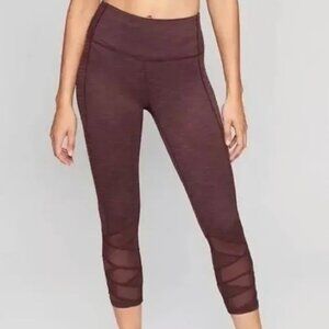 Athleta Mantra Jaquard Mesh Cassis Maroon Cropped Leggings, Small (#233)